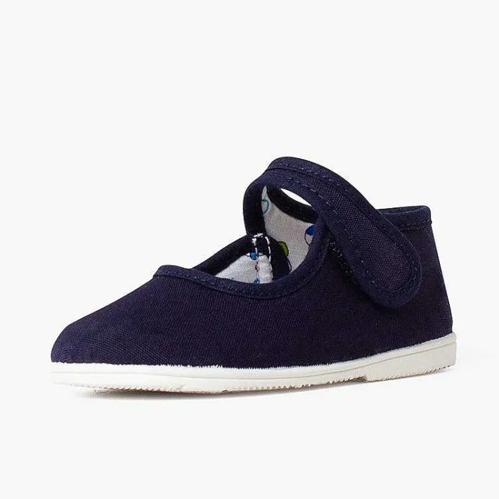 Pisamonas Mary Janes>Canvas Mary Janes Thin Sole Riptape