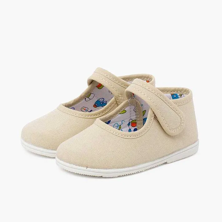 Pisamonas Mary Janes>Canvas Mary Janes Thin Sole Riptape