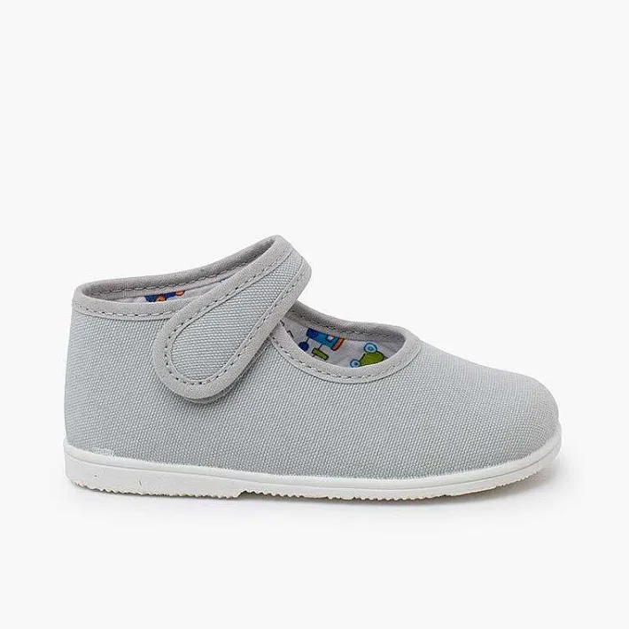 Pisamonas Mary Janes>Canvas Mary Janes Thin Sole Riptape