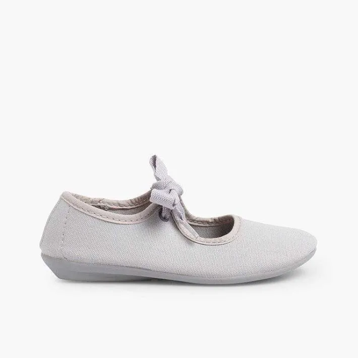 Pisamonas Mary Janes>Canvas Mary Janes With Bow