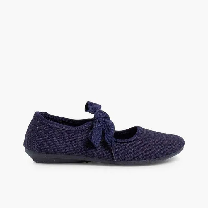 Pisamonas Mary Janes>Canvas Mary Janes With Bow