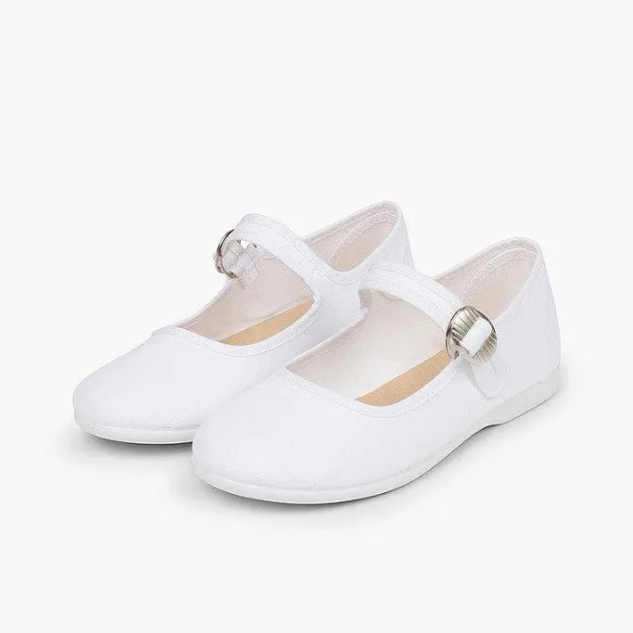 Pisamonas Mary Janes>Canvas Mary Janes With Japanese Buckle Fastening