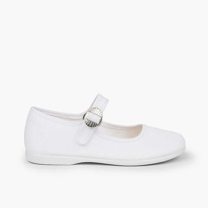 Pisamonas Mary Janes>Canvas Mary Janes With Japanese Buckle Fastening