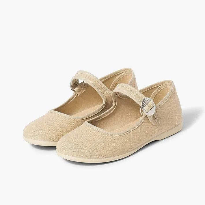 Pisamonas Mary Janes>Canvas Mary Janes With Japanese Buckle Fastening