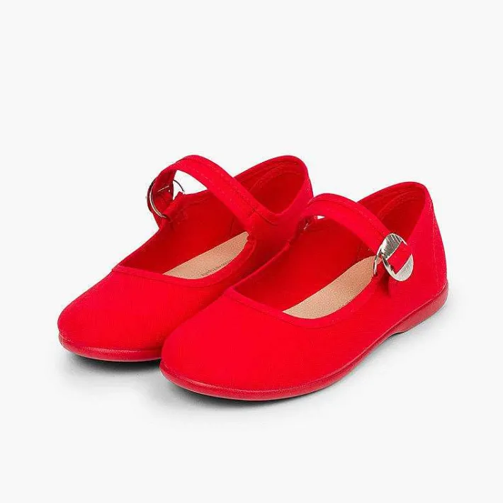 Pisamonas Mary Janes>Canvas Mary Janes With Japanese Buckle Fastening