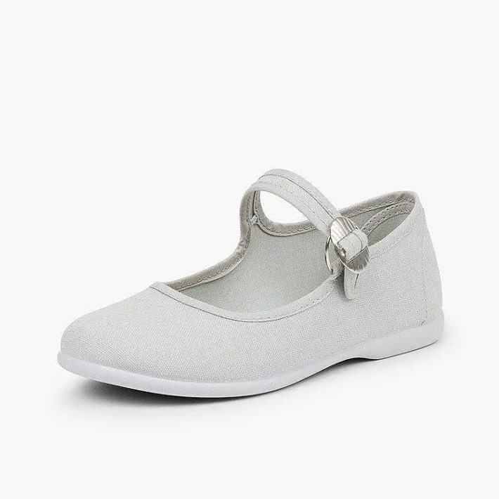 Pisamonas Mary Janes>Canvas Mary Janes With Japanese Buckle Fastening