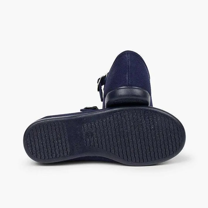 Pisamonas Mary Janes>Canvas Mary Janes With Japanese Buckle Fastening