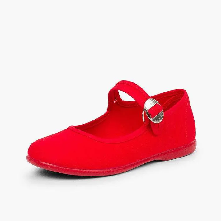 Pisamonas Mary Janes>Canvas Mary Janes With Japanese Buckle Fastening