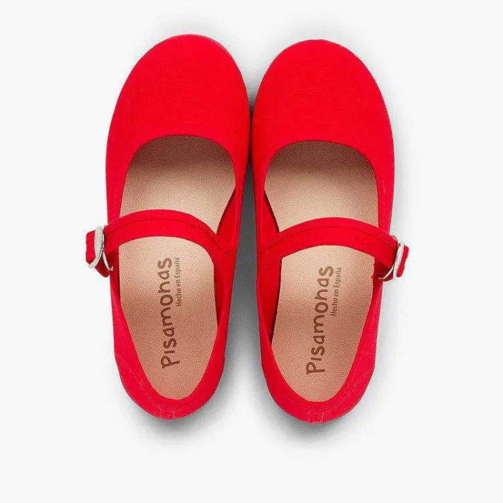 Pisamonas Mary Janes>Canvas Mary Janes With Japanese Buckle Fastening