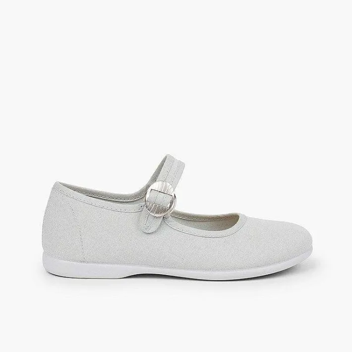 Pisamonas Mary Janes>Canvas Mary Janes With Japanese Buckle Fastening