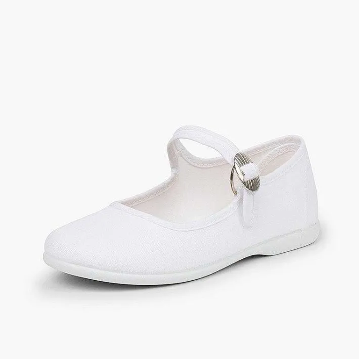 Pisamonas Mary Janes>Canvas Mary Janes With Japanese Buckle Fastening