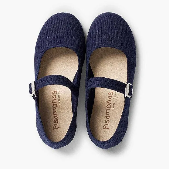 Pisamonas Mary Janes>Canvas Mary Janes With Japanese Buckle Fastening