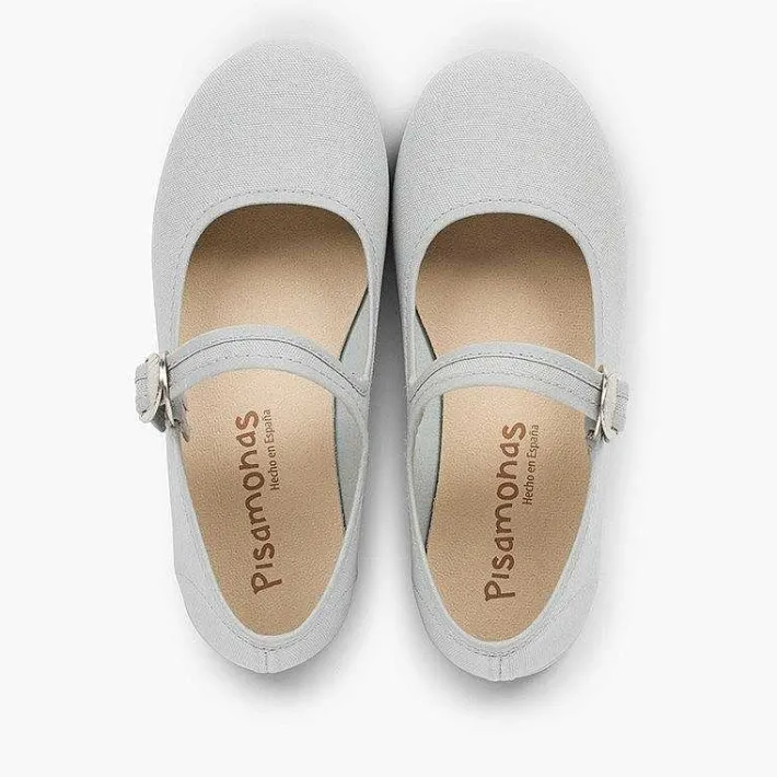 Pisamonas Mary Janes>Canvas Mary Janes With Japanese Buckle Fastening