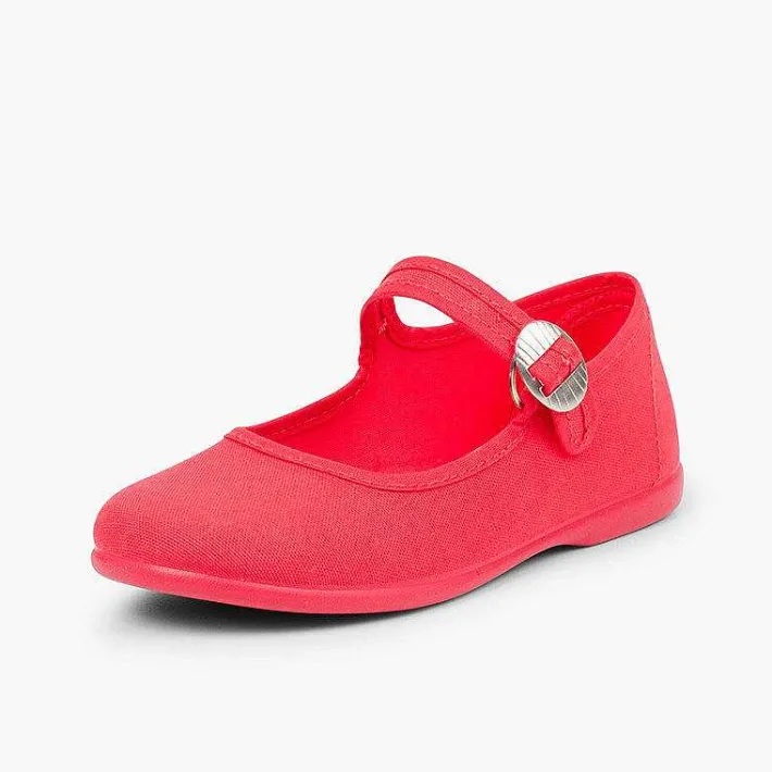 Pisamonas Mary Janes>Canvas Mary Janes With Japanese Buckle Fastening