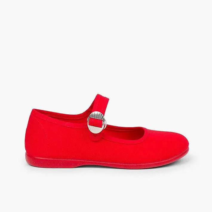 Pisamonas Mary Janes>Canvas Mary Janes With Japanese Buckle Fastening