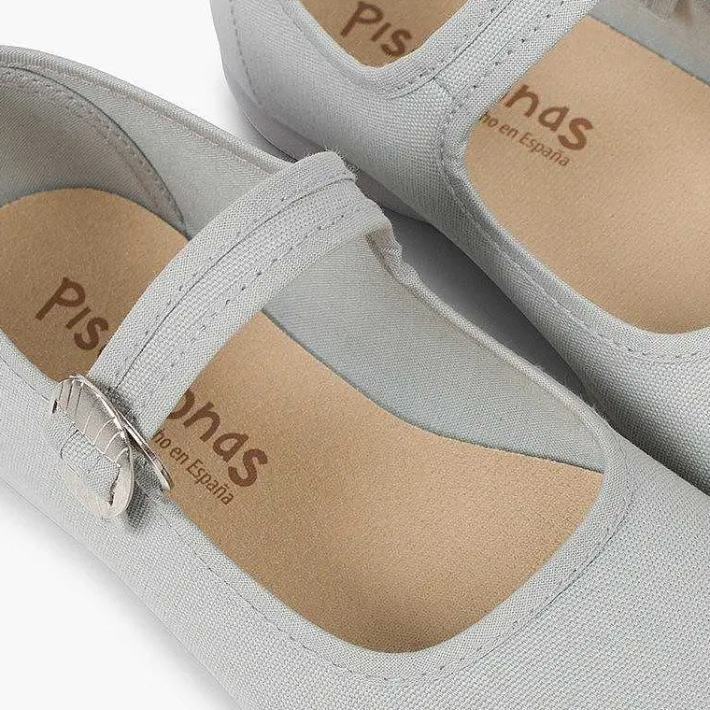 Pisamonas Mary Janes>Canvas Mary Janes With Japanese Buckle Fastening