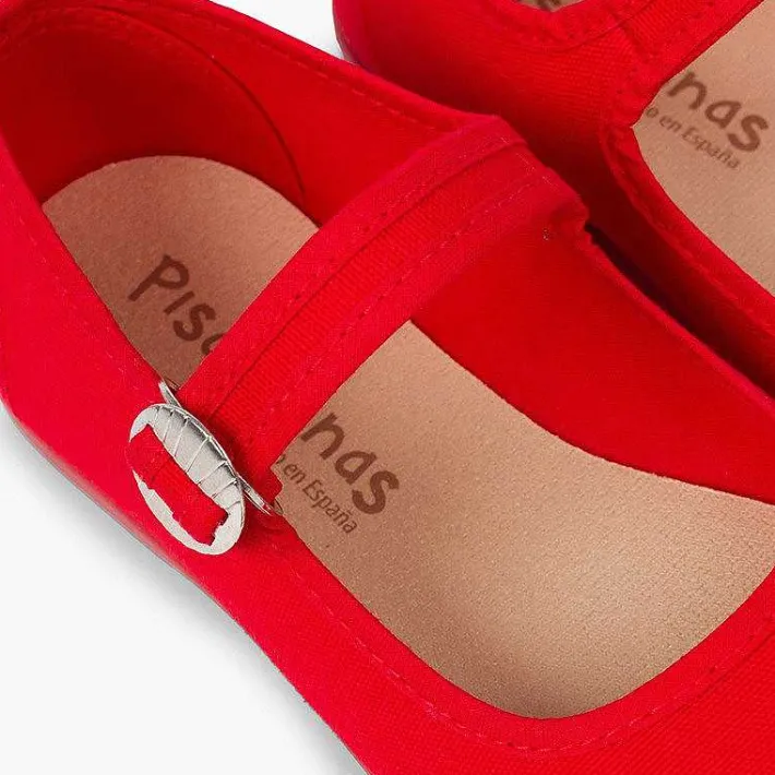 Pisamonas Mary Janes>Canvas Mary Janes With Japanese Buckle Fastening