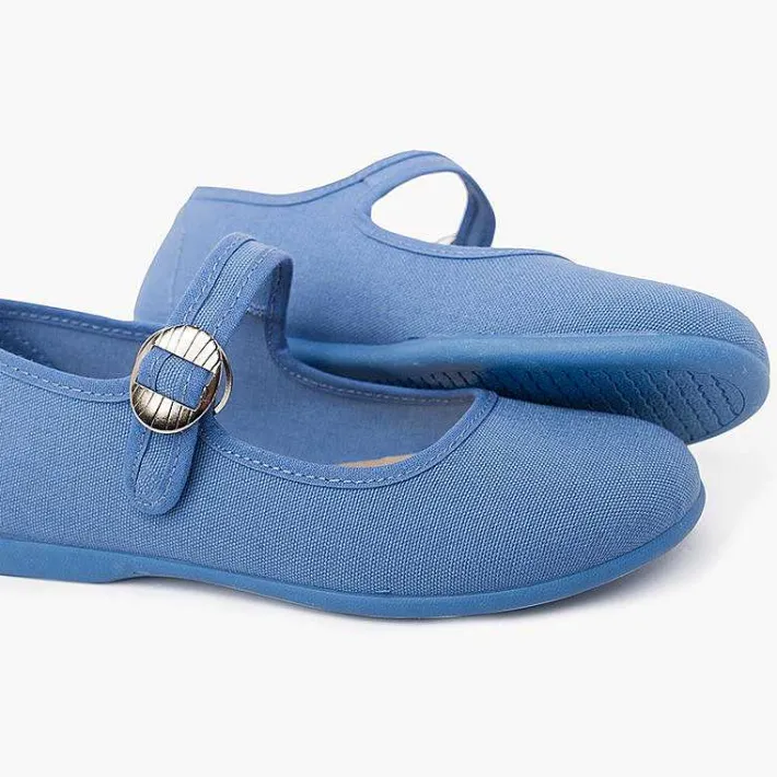 Pisamonas Mary Janes>Canvas Mary Janes With Japanese Buckle Fastening