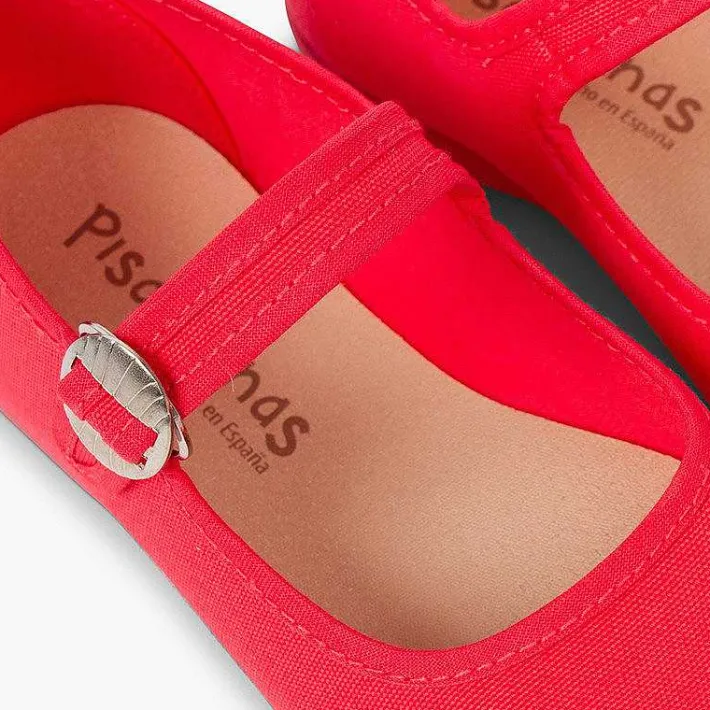 Pisamonas Mary Janes>Canvas Mary Janes With Japanese Buckle Fastening