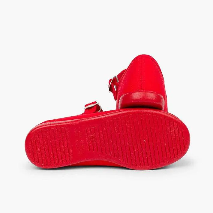 Pisamonas Mary Janes>Canvas Mary Janes With Japanese Buckle Fastening