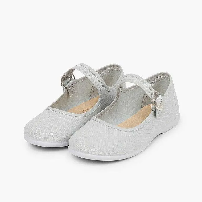 Pisamonas Mary Janes>Canvas Mary Janes With Japanese Buckle Fastening