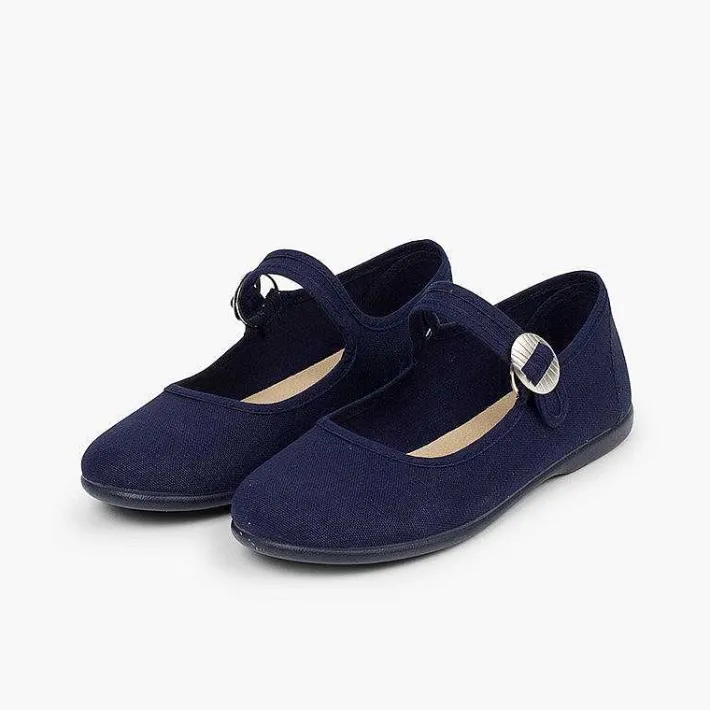 Pisamonas Mary Janes>Canvas Mary Janes With Japanese Buckle Fastening