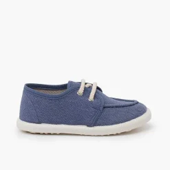 Pisamonas Communion Shoes>Canvas Organic Boat Shoes White Sole