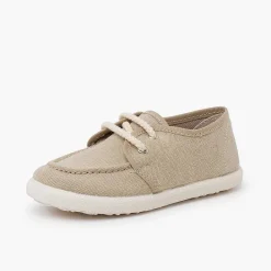Pisamonas Communion Shoes>Canvas Organic Boat Shoes White Sole