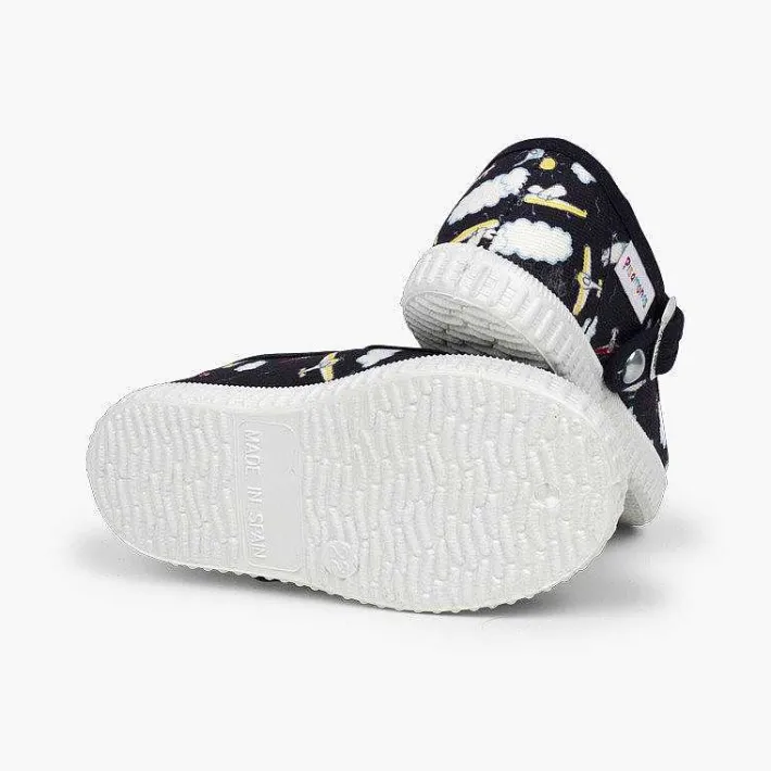 Pisamonas T-Bar Shoes>Canvas T-Bar Patterned Shoes With Button Closure
