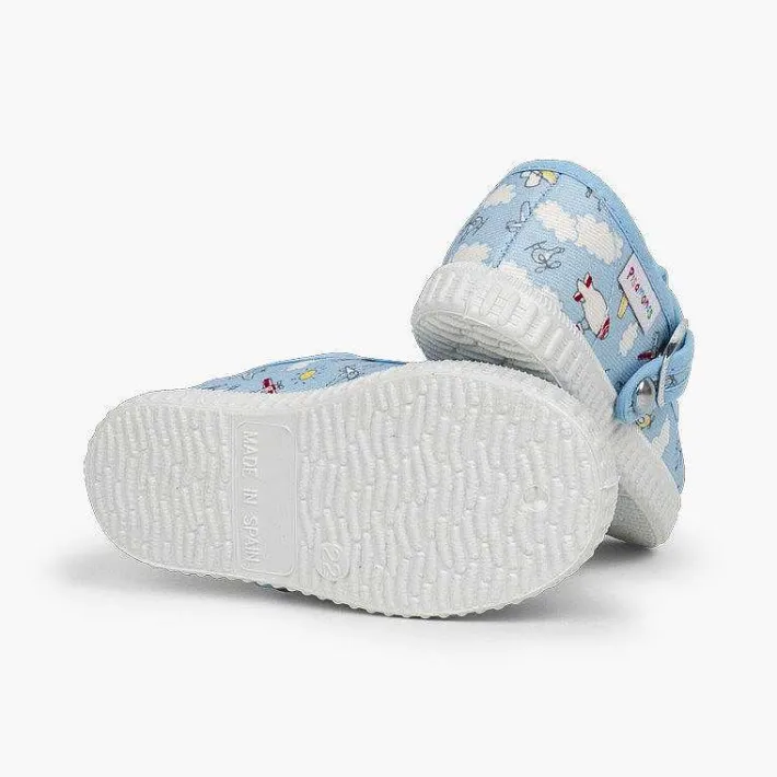 Pisamonas T-Bar Shoes>Canvas T-Bar Patterned Shoes With Button Closure