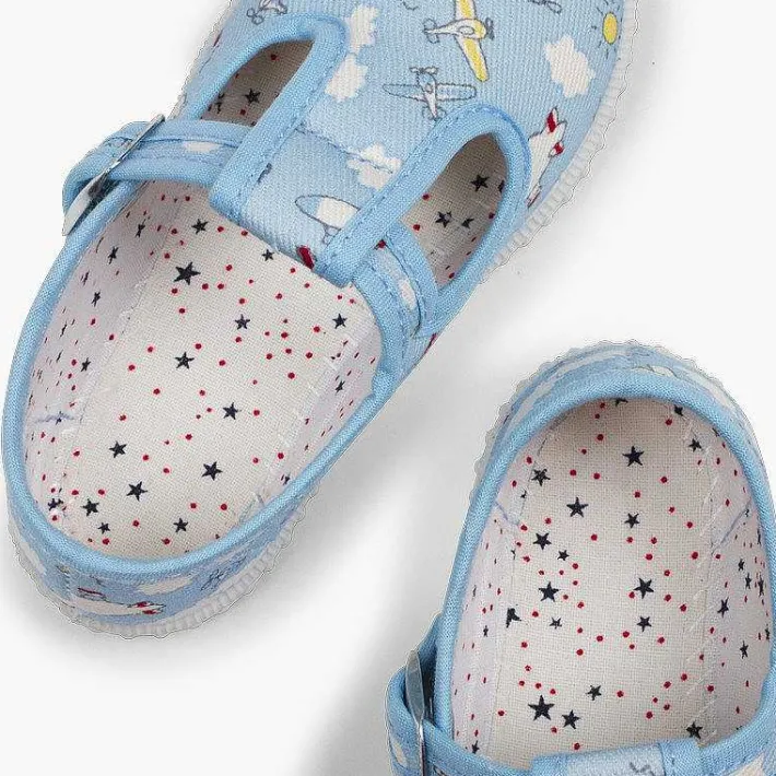 Pisamonas T-Bar Shoes>Canvas T-Bar Patterned Shoes With Button Closure