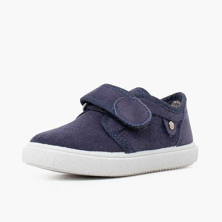 Pisamonas Trainers>Canvas Trainers With Hook-And-Loop Fastener Leather Detail Colour Blue Denim