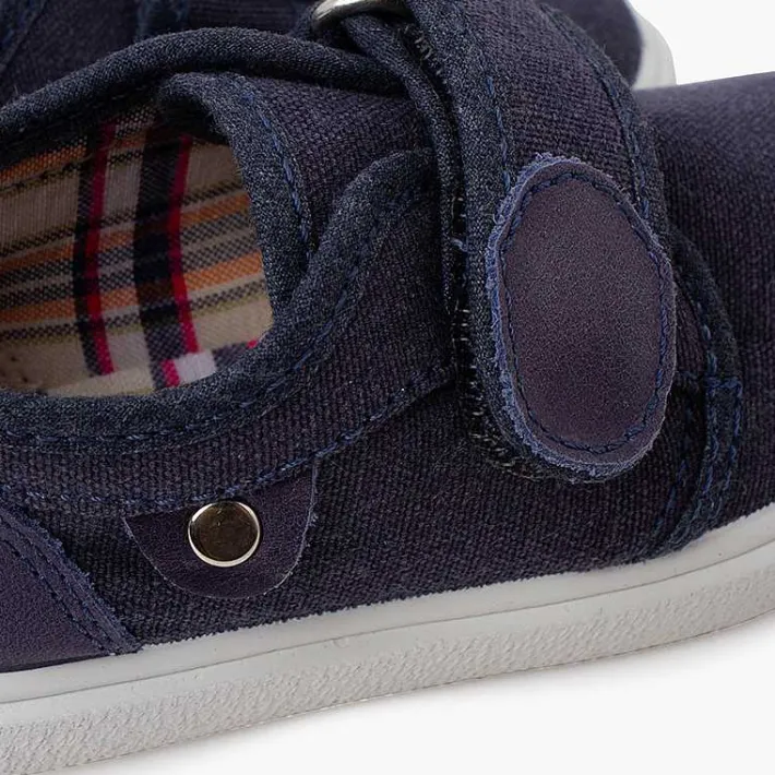 Pisamonas Trainers>Canvas Trainers With Hook-And-Loop Fastener Leather Detail Colour Blue Denim