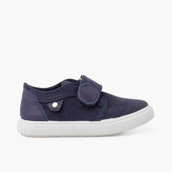 Pisamonas Trainers>Canvas Trainers With Hook-And-Loop Fastener Leather Detail Colour Blue Denim