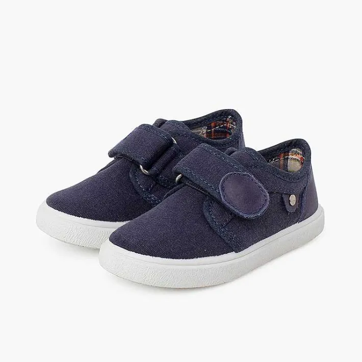 Pisamonas Trainers>Canvas Trainers With Hook-And-Loop Fastener Leather Detail Colour Blue Denim