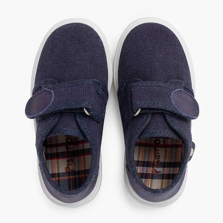 Pisamonas Trainers>Canvas Trainers With Hook-And-Loop Fastener Leather Detail Colour Blue Denim