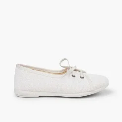 Pisamonas Communion Shoes>Court-Style Girls Linen Bluchers