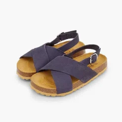 Pisamonas Sandals>Cross Strap Sandals In Nubuck For Kids