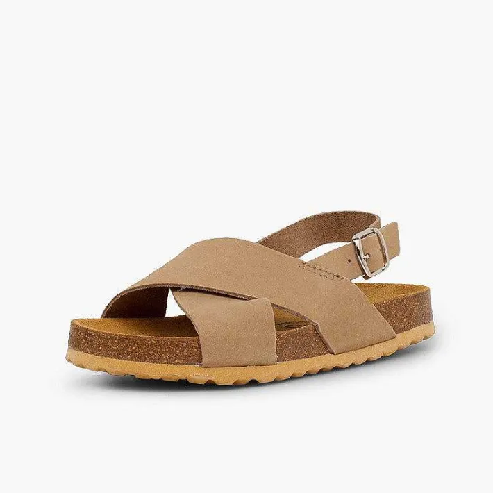 Pisamonas Sandals>Cross Strap Sandals In Nubuck For Kids