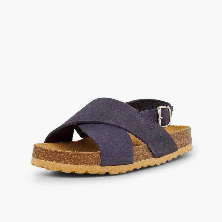 Pisamonas Sandals>Cross Strap Sandals In Nubuck For Kids