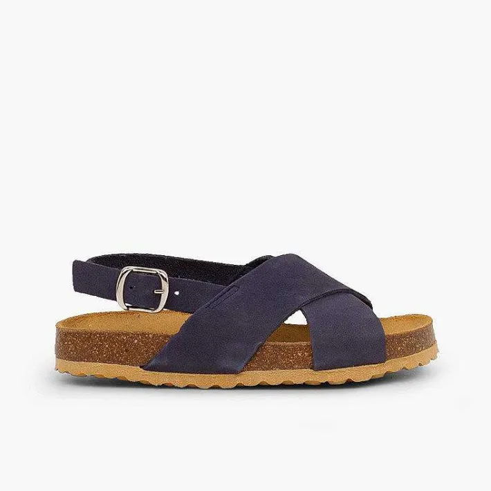 Pisamonas Sandals>Cross Strap Sandals In Nubuck For Kids