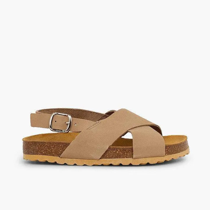 Pisamonas Sandals>Cross Strap Sandals In Nubuck For Kids