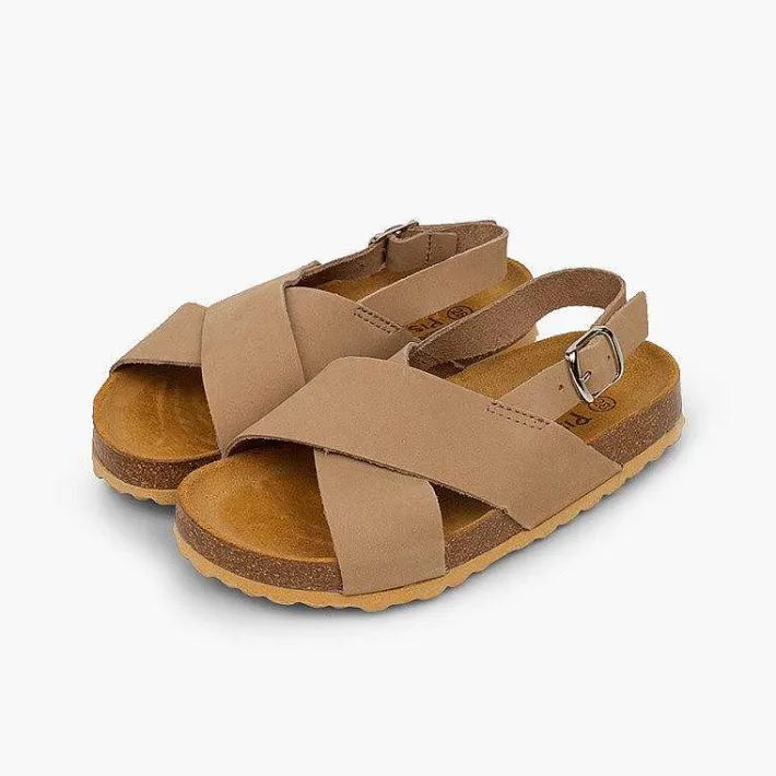 Pisamonas Sandals>Cross Strap Sandals In Nubuck For Kids