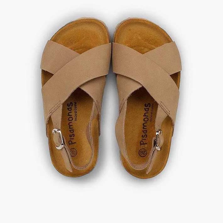 Pisamonas Sandals>Cross Strap Sandals In Nubuck For Kids