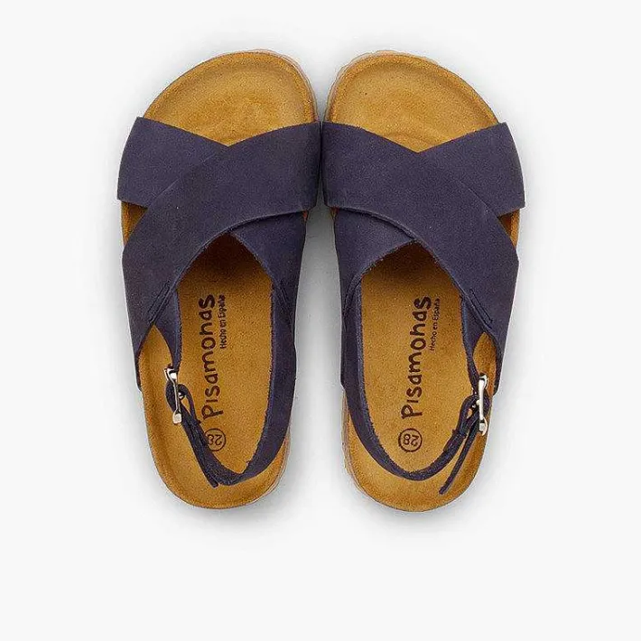 Pisamonas Sandals>Cross Strap Sandals In Nubuck For Kids