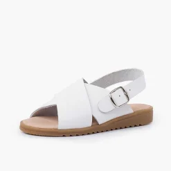 Pisamonas Sandals>Crossed Leather Sandal With Wide Straps