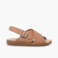 Pisamonas Sandals>Crossed Leather Sandal With Wide Straps