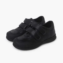 Pisamonas School Shoes>Double Riptape Reinforced Toe School Shoes Colour Black
