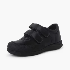 Pisamonas School Shoes>Double Riptape Reinforced Toe School Shoes Colour Black