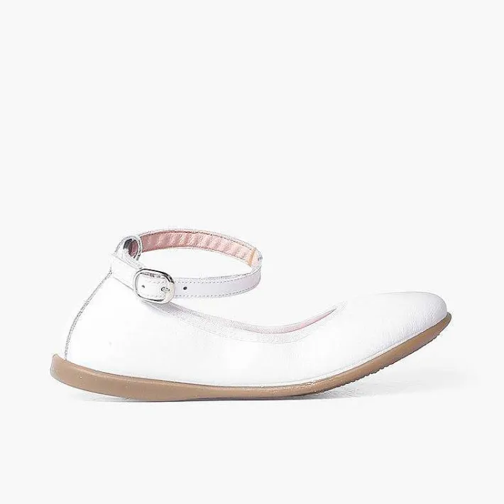 Pisamonas Communion Shoes>Elastic Leather Ballet Pumps With Ankle Strap